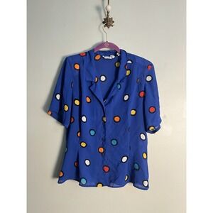 Vintage SK & Company Polka Dot Blouse Size 12 Retro Colorful 80s Art Teacher